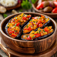Солёные баклажаны с овощами